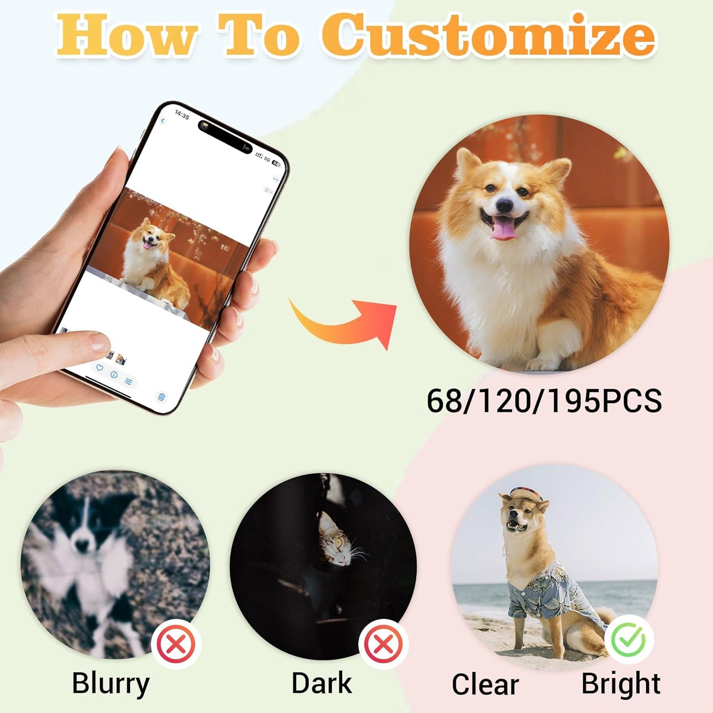 Easycosy Custom Pet Photo Round Puzzles 68/120/195 Pieces for Kids Adults Personalized Picture Text Jigsaw Puzzle Gift for Families Pet Dog Cat Lovers(Horizontal/Vertical)