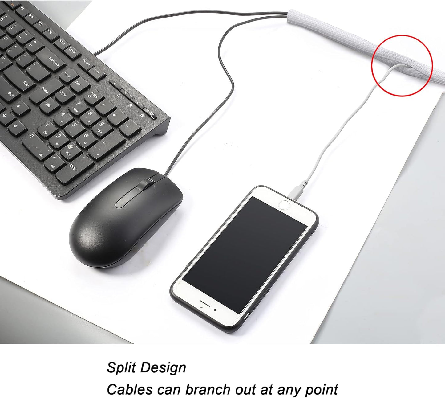 CrocSee 25ft - 3/8 inch Braided Cable Management Sleeve Cord Protector - Self-Wrapping Split Wire Loom for TV/Computer/Home Theater/Engine Bay - White