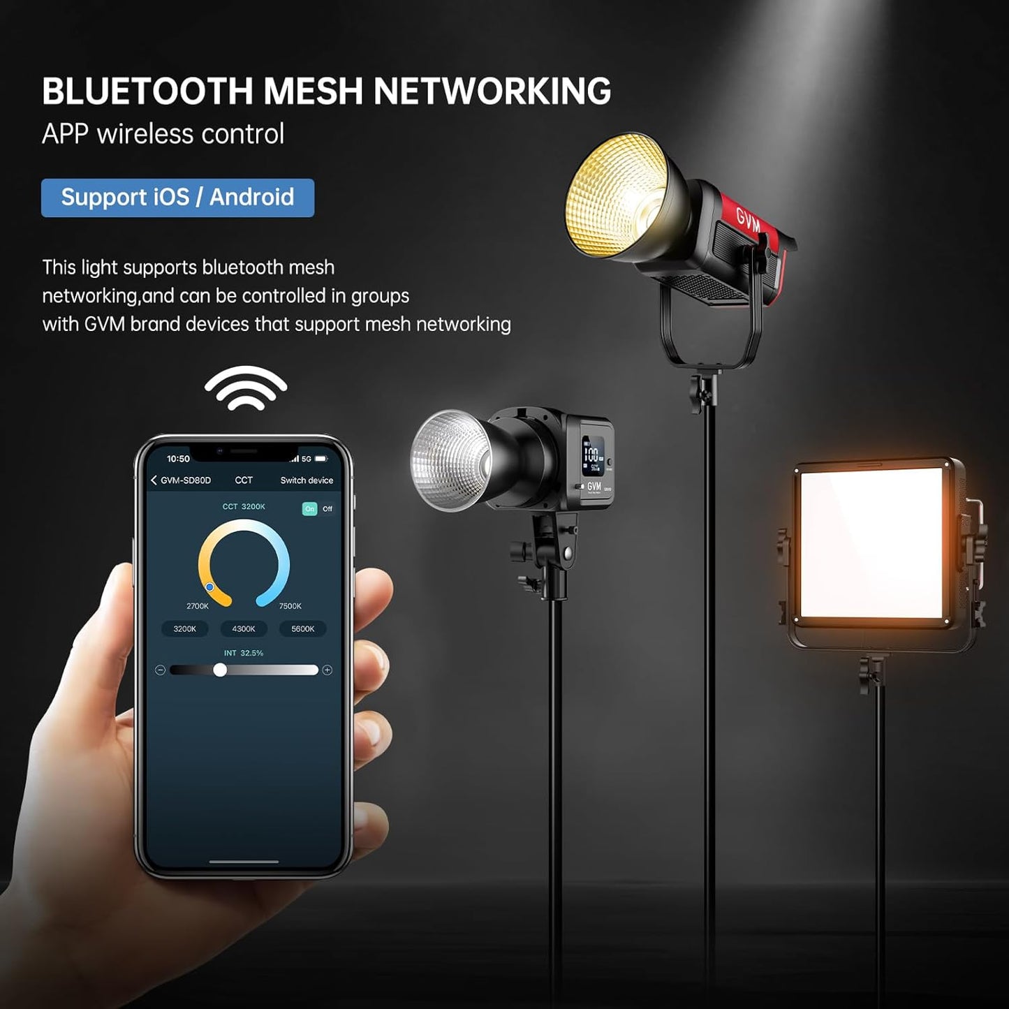 GVM 80W LED Video Light with Lantern Softbox and Tripod Stand Kit, Bi-Color 2700K-7500K 12 Scenes CRI97+ Bowens Mount Studio Light, APP Control COB Continuous Output Lighting for Video Recording