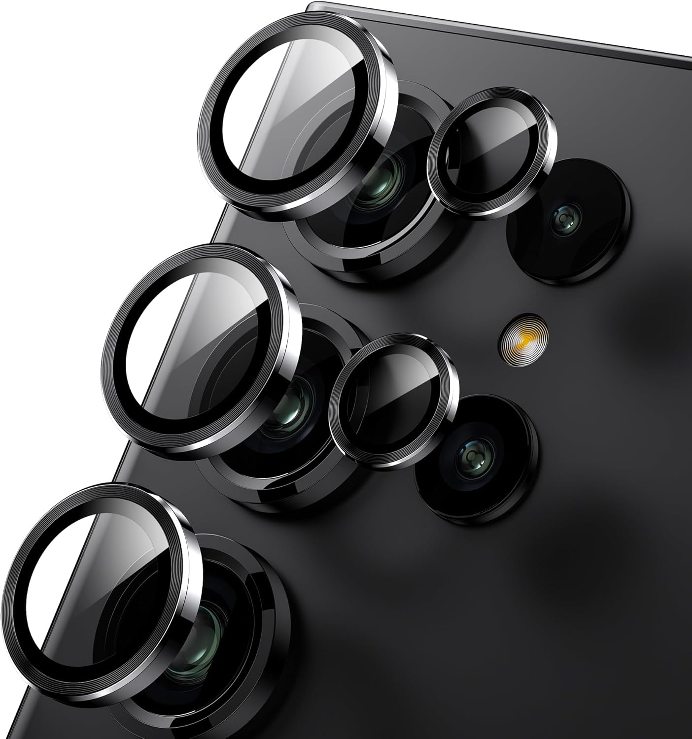 WSKEN for Samsung Galaxy S24 Ultra Camera Lens Protector, Ultra Thin Scratch Resistant 9H Tempered Glass with Aluminum Metal Circle Camera Screen Protector Cover Accessories, Black