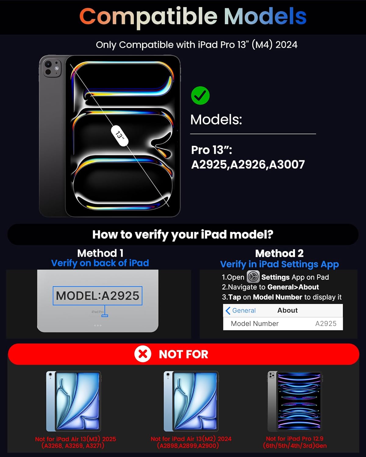 typecase Edge+ Keyboard Case for 2024 iPad Pro 13-inch (M4),Black Keyboard with Litchi Grain Protective Case,Portrait & Typing Modes,Built-in Trackpad,11-Color Backlight,Magnetic Stand,Pencil Holder