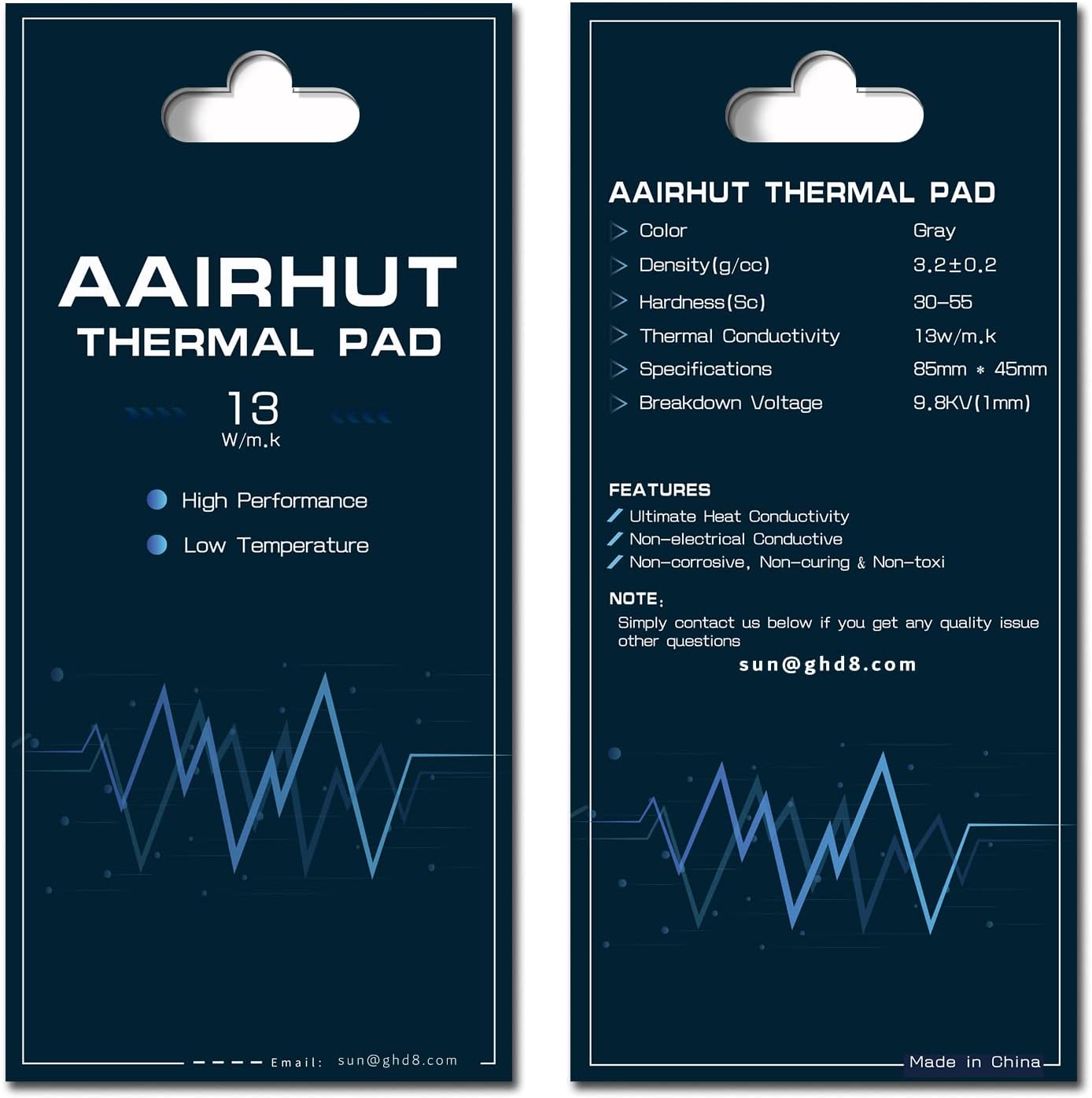 Aairhut Thermal Pad 13W/mK [0.5~3mm], 85 x 45 x 2mm Silicone Cooling Pad Non Conductive Heat Resistance Extreme Odyssey Cover with Dual Self-Adhesive Films for PC Laptop PS4/PS5/CPU/GPU/Computer