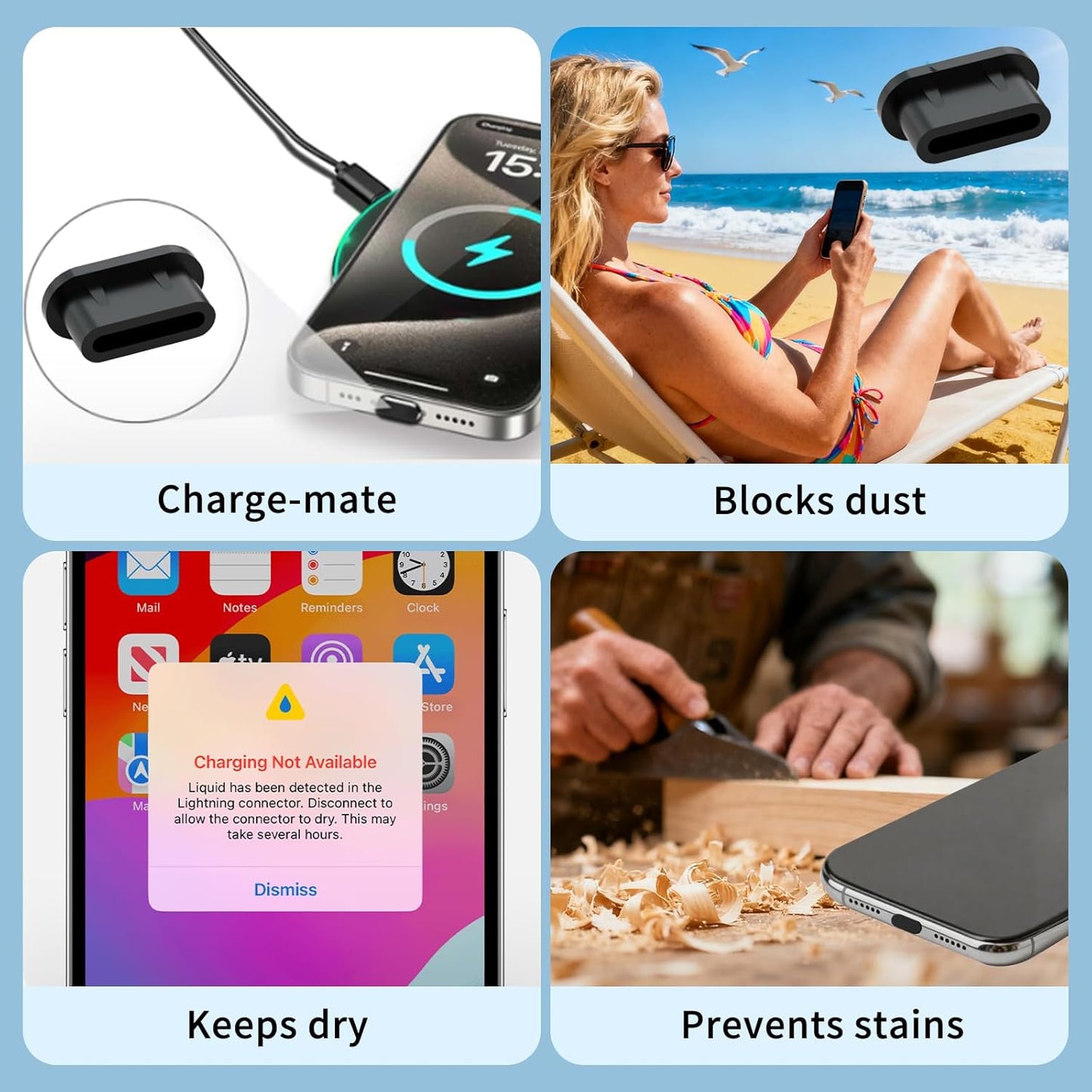 USB C Dust Plug,Silicone Anti Dust Port Cover Type C Charging Port Protectors Plug, Includes Phone Dustproof Net Stickers,for iPhone 16 15 Pro Max/Plus, Samsung Galaxy, All USB-C Devices