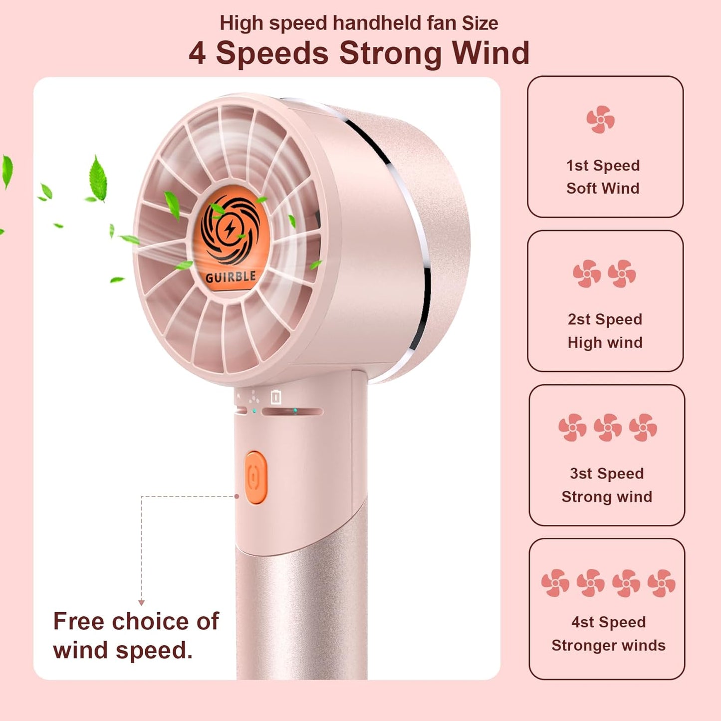 Handheld Fan,Portable Turbo Fan,Powerful Personal Fan(7000rpm High-Speed Motor,Battery Work 3-16 H),USB Rechargeable Mini Handheld Fan for Travel/Outdoor/Gift/Makeup (Rose Pink)