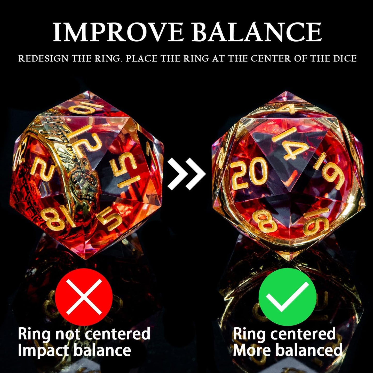 Magic Golden Ring DND Dice Set Sharp Edge Red Resin Dice with Box, for use with Dungeons Dragon RPG D&D Tabletop Games Lord D and D Polyhedral Dice Set