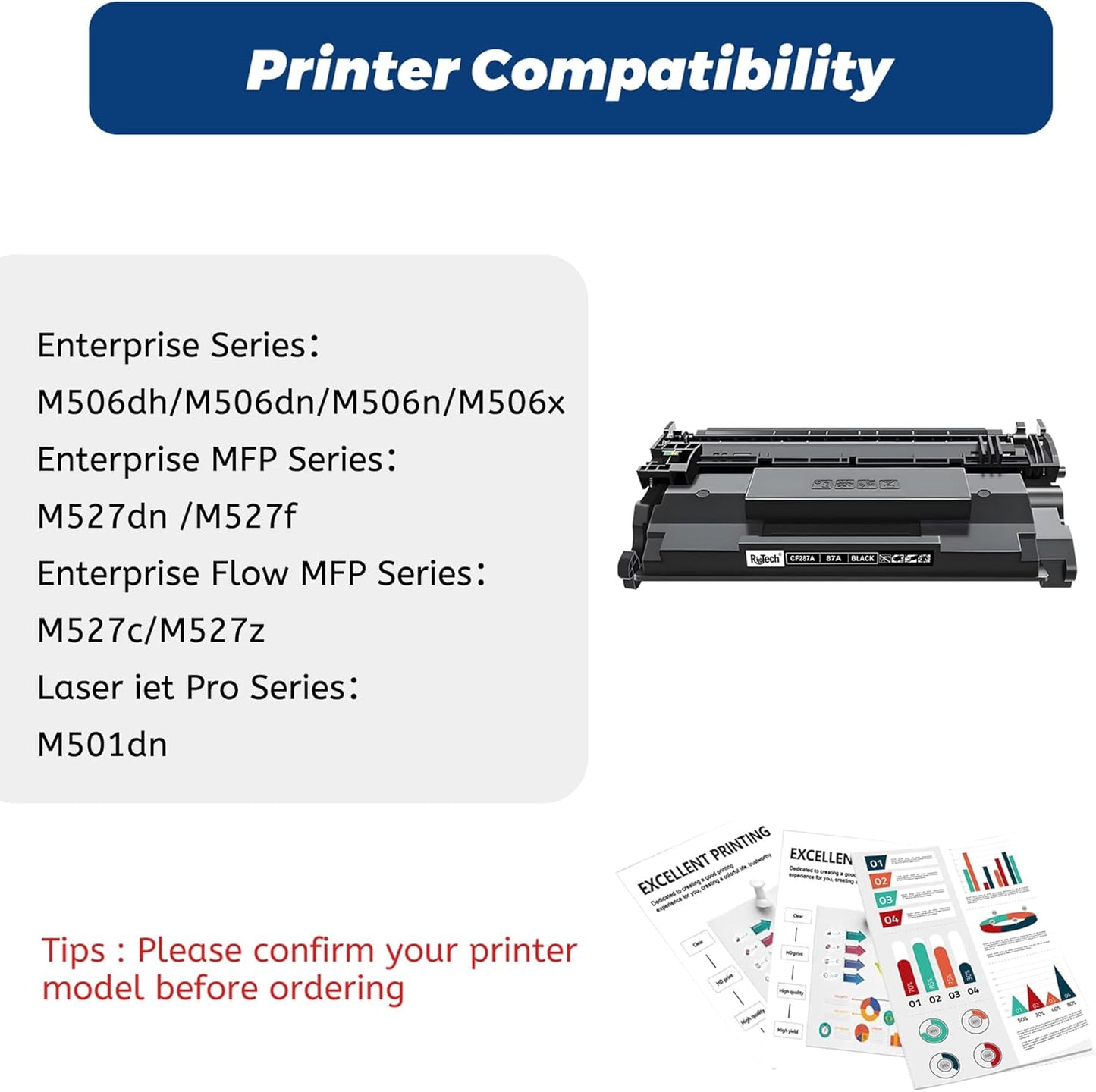 87A Black Toner Cartridges - for HP 87A CF287A for HP Laserjet Enterprise M506 M506dn M506n M506x M501n M501dn M527f M527dn M527z Printer,2 Pack (with Chip)