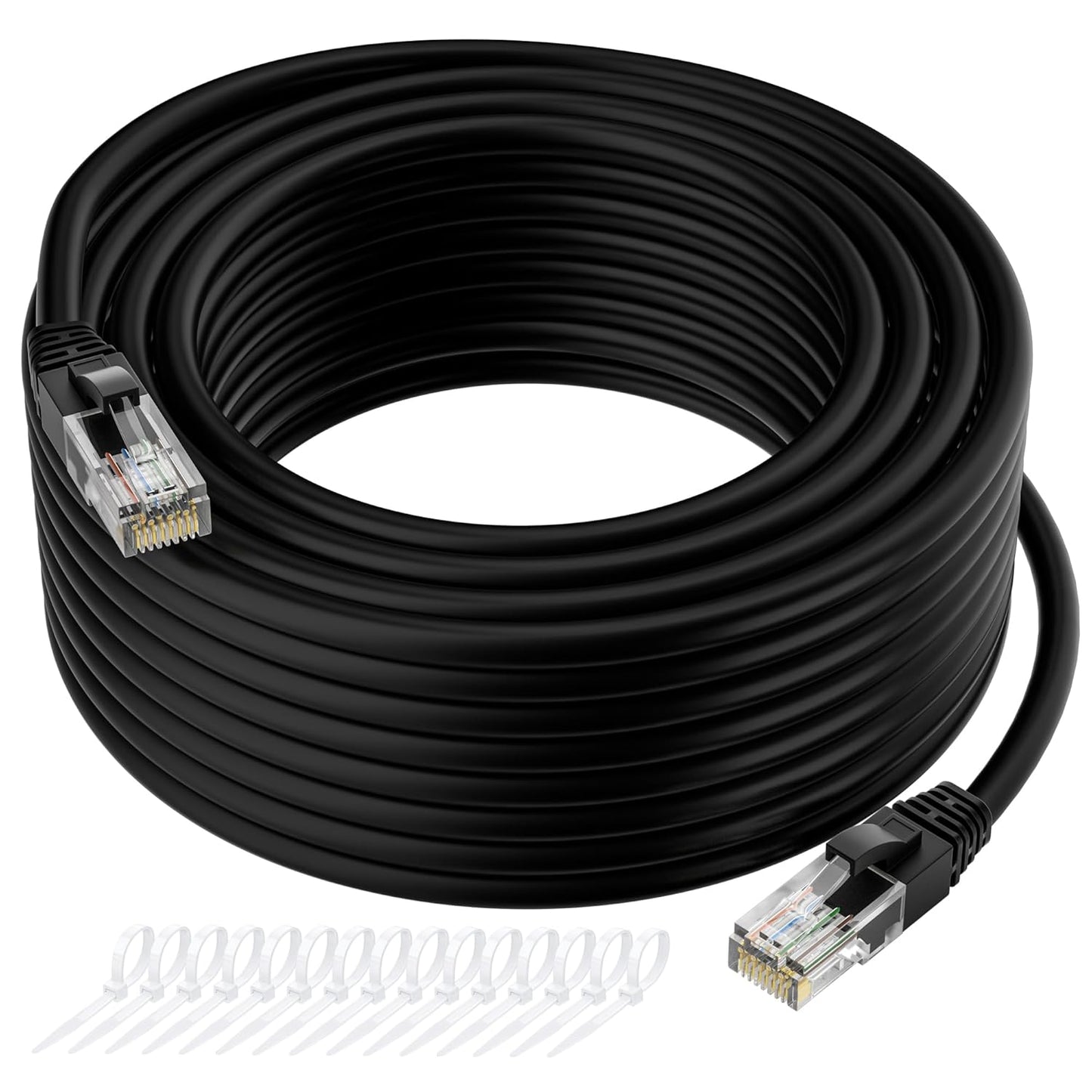 Cat5e Ethernet Cable 200 FT, Long Cat 5e Internet Cable, Black Snagless Patch Cord, Flexible, Network, LAN, PoE, Standard RJ45 Connector for PC, Server, Router, Modem, TV, PS5 - with 15 Cable Ties