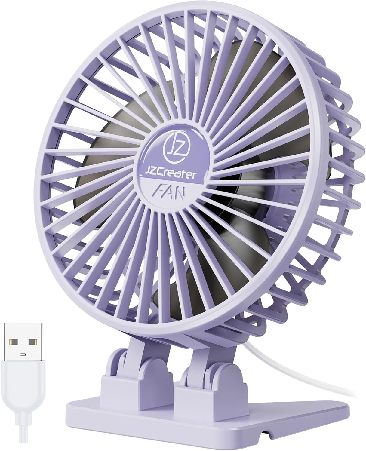 JZCreater USB Desk Fan, Mini Fan Portable, 3 Speeds Desktop Table Cooling Fan, Plug in Power Fan, Rotation Strong Wind, Quiet Personal Small Fan for Home Desktop Office Travel Bedroom, Purple
