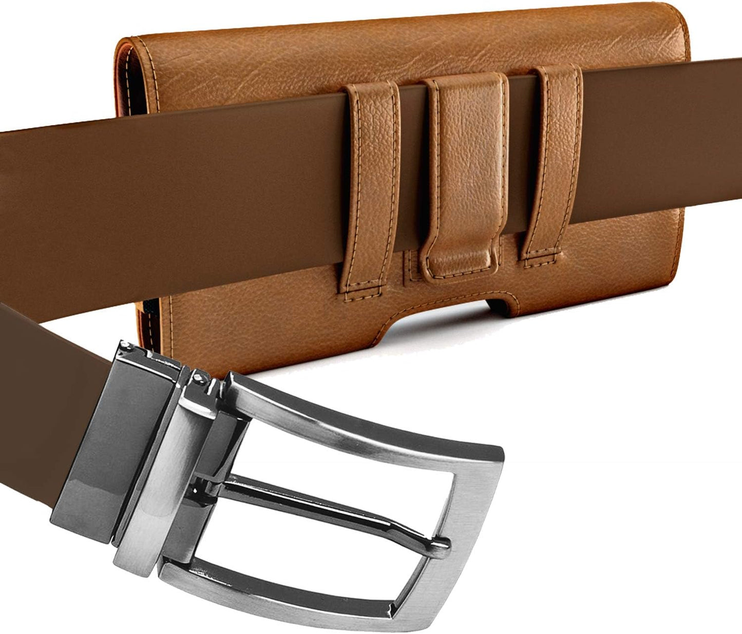 PiTau Holster for iPhone 16, 16 Pro, 15, 14, 13, 12, Xs, X, 11, XR - Premium Cell Phone Case with Belt Clip [Magnetic Closure] ID Card Holder Pouch (Fits Otterbox Case) Brown