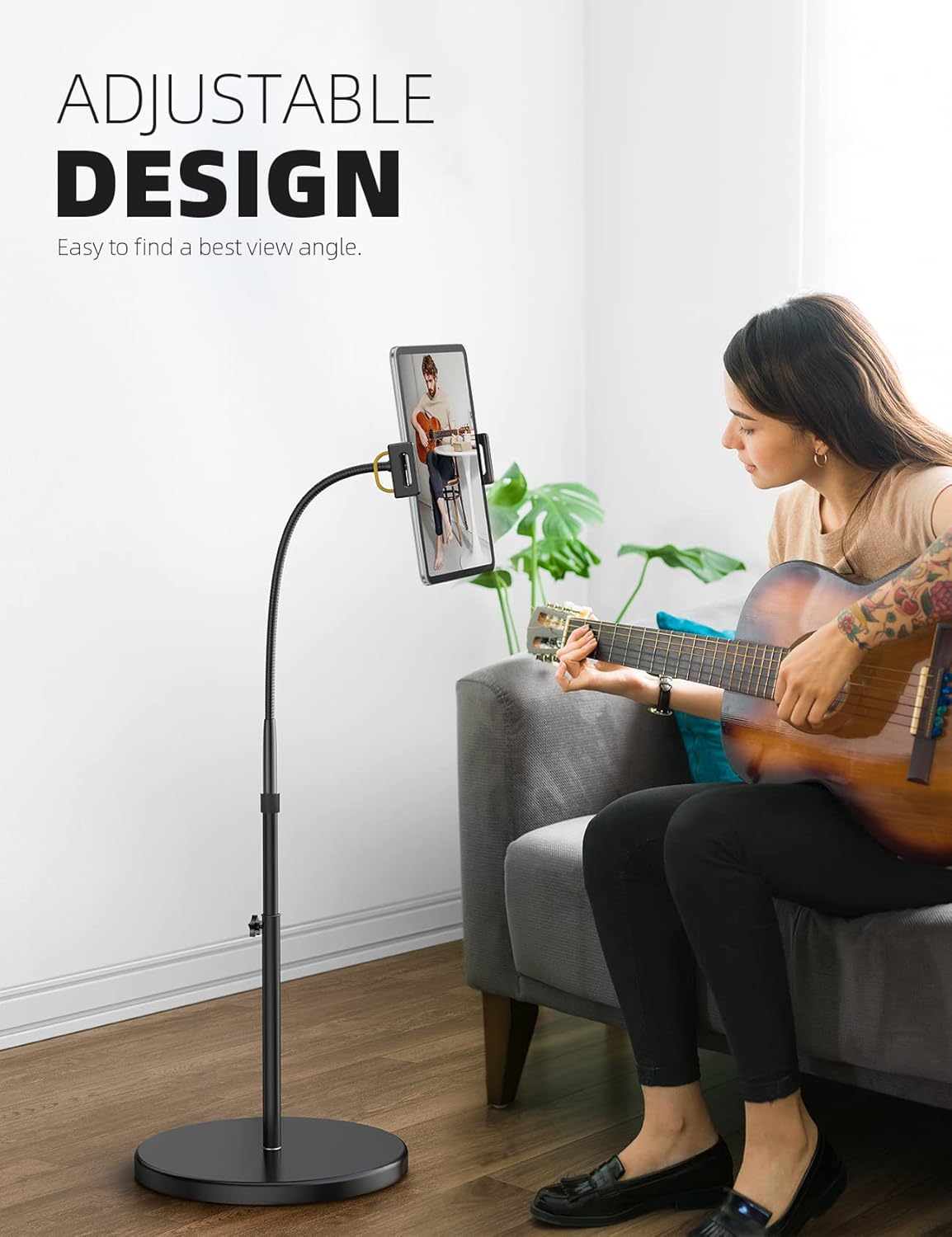 Lamicall Tablet Floor Stand Holder - Gooseneck Tablet Mount for Bed, 63" Adjustable Height & 10.6lb Stable Base, for 4.7-13" Tablets, iPad Pro 13/9.7, Air, Mini, Galaxy Tab, Kindle, Phones