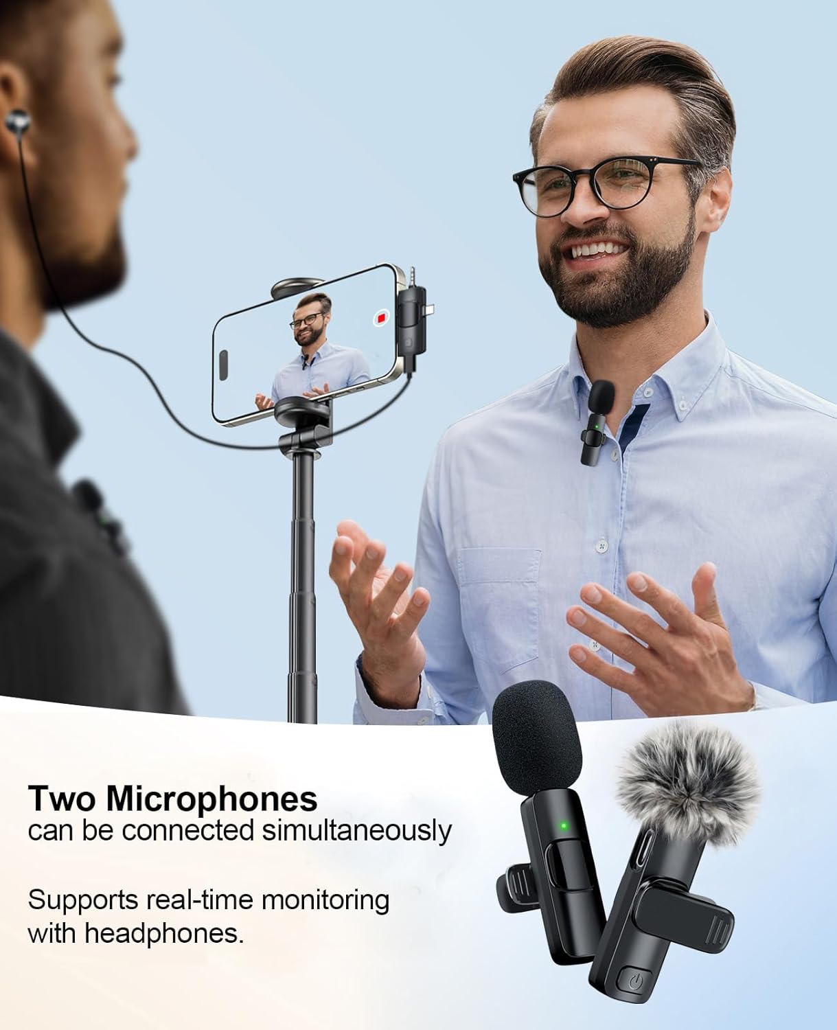 3-in-1 Mini Microphone for iPhone: Wireless Lavalier Microphones for iOS/Android/Camera - Noise Reduction Lapel Mic forLive Stream - HiDefSound for Video Mavericks