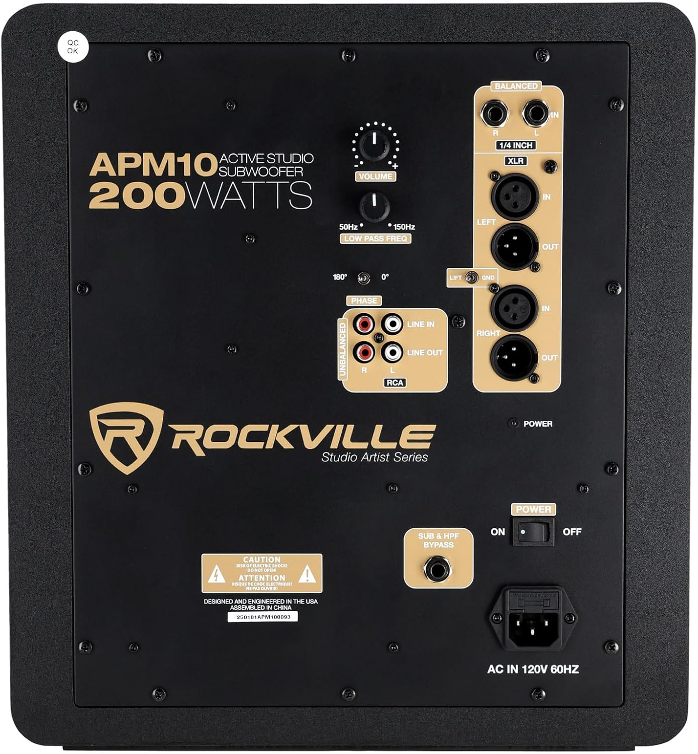Rockville APM10D Active Studio Subwoofer in Dark Wood, 10", 400W, MDF Wood, RCA/XLR/Optical, Front-Firing Port, Perfect for Studios and Music Production