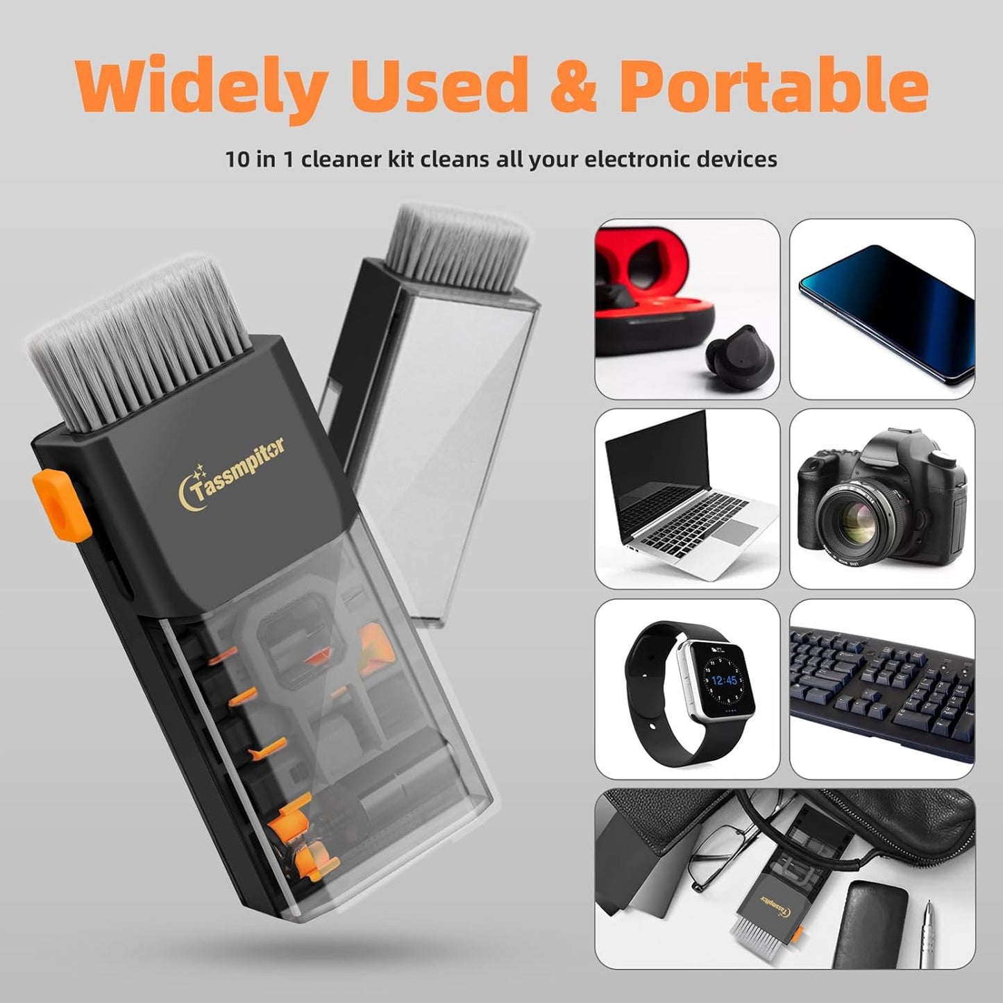 Keyboard Cleaning Kit Keyboard Cleaner, All in One Computer Screen and Laptop Cleaner, Compact Portable Electronic Laptop Cleaning Kit with Soft Brush and Spray for MacBook iPad iPhone Earbud, Black