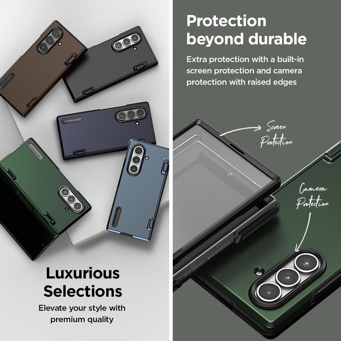 VRS DESIGN Terra Guard Modern for Galaxy Z Fold 7 (2025) – Magnetic Phone Case with Built-in Screen Protector, Rugged Dual Layer Protection & Spring-Loaded Hinge Cover (Navy)