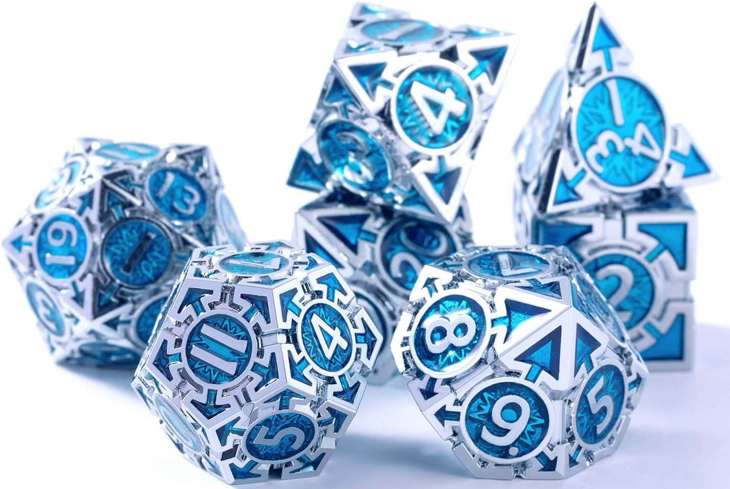 Rare Chrome-Plated DND Dice Set, Metal D&D Dice Sets Made of Durable Zinc Alloy，Dungeons and Dragons Dice with Gift Box, D and D Dice Set (Blue)