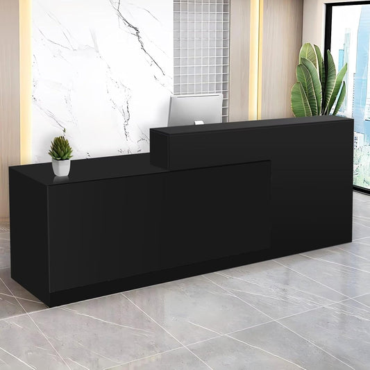 Reception Desk with Counter Modern Checkout Counter with Lockable Drawer Keyboard Tray Receptionist Desk for Office Salon Reception Table J Left 59inch/150cm