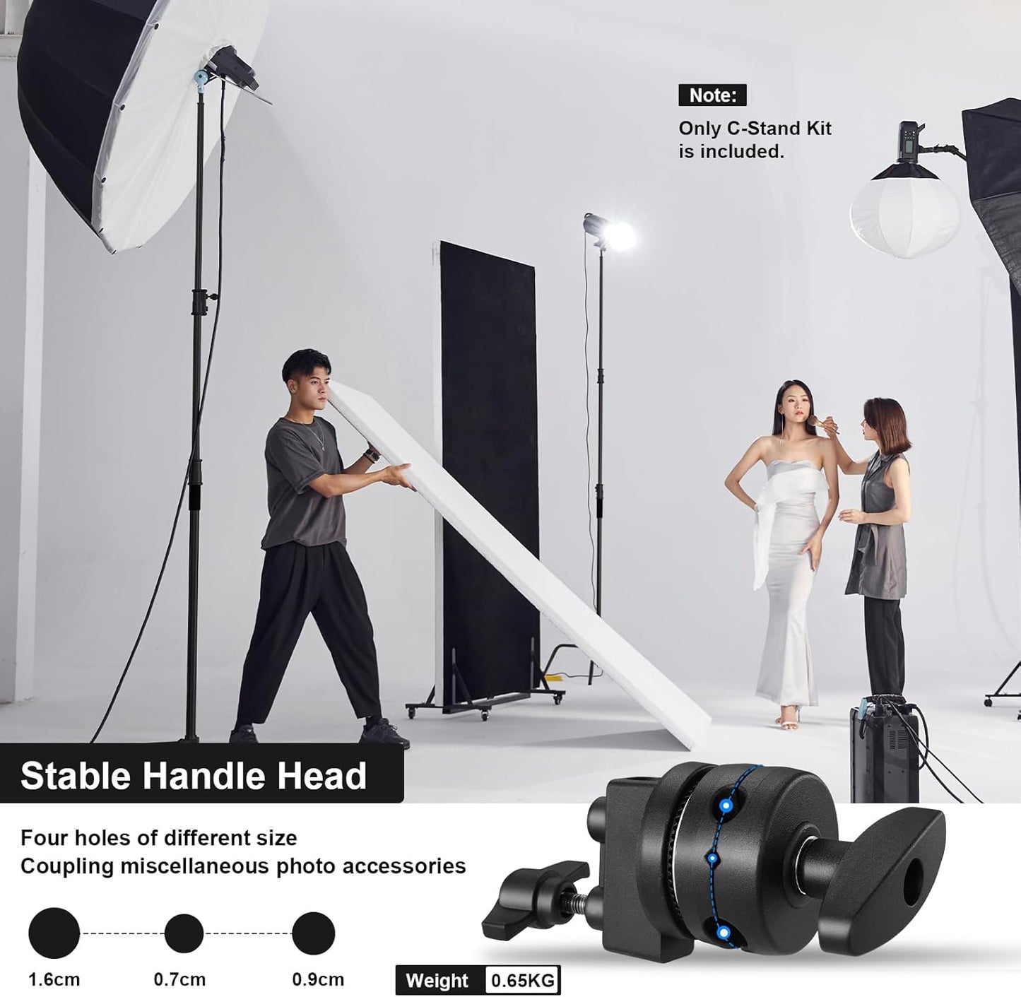 10.8ft/330cm Heavy Duty C Stand Stainless Steel Light Stand with Holding Arm 4.2ft/128cm Carry Bag 44LB/20KG Adjustable Stable for Photography Studio Video Monolight Softbox Shooting