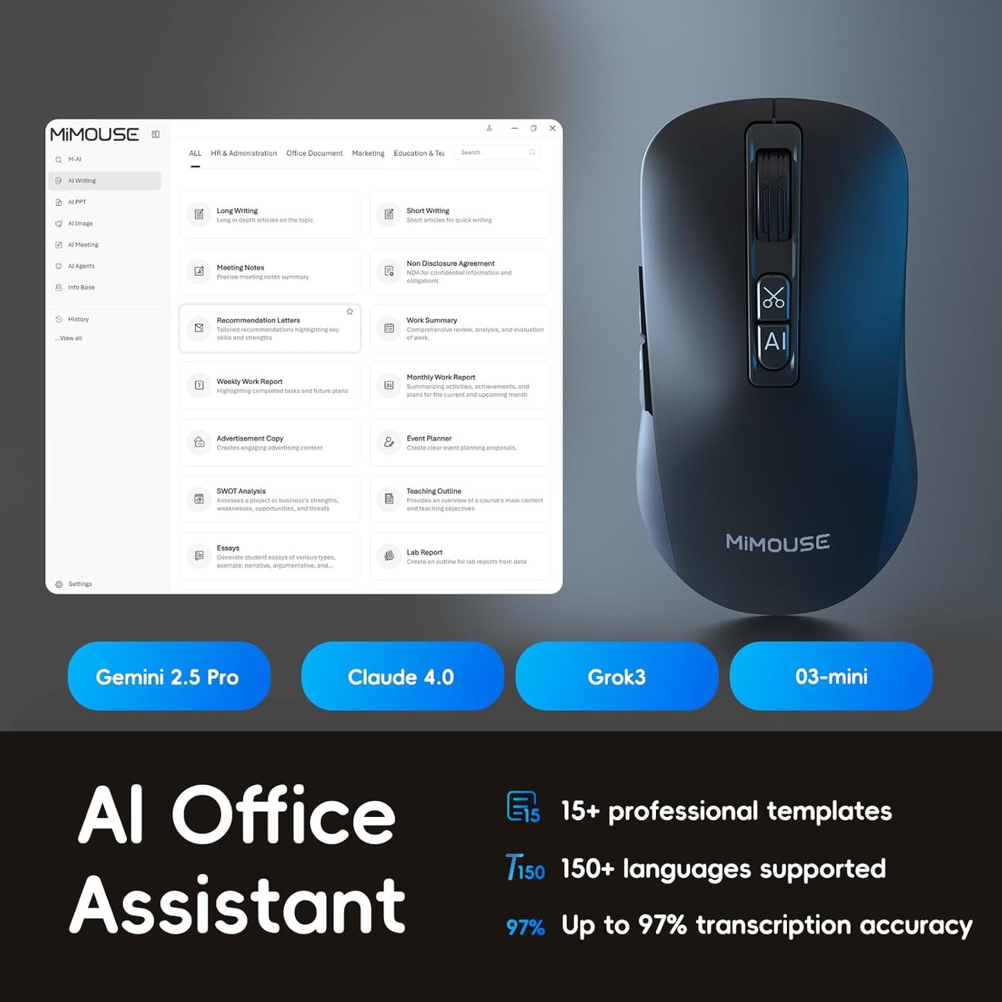 M4 Wireless Smart Ai Mouse For Pc Laptops,One-Touch Voice Input, Ai Assistant, Meeting Recording, Screenshot Translation, And Multi-Language Compatibility, Is A High-Performance Office Device.