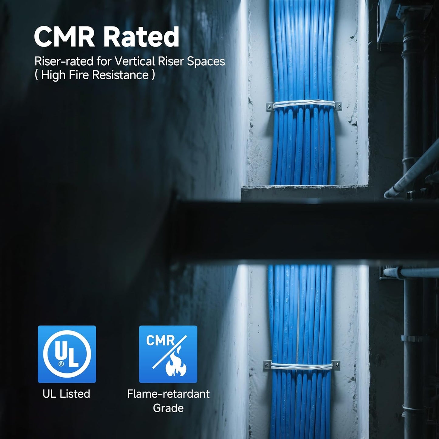 Cable Matters [UL Listed] 10Gbps in-Wall Riser Rated (CMR) 23AWG Bare Copper Cat6 Ethernet Cable - 500ft, Cat 6 Ethernet Cable Spool, Cat 6 Cord Bulk, Blue