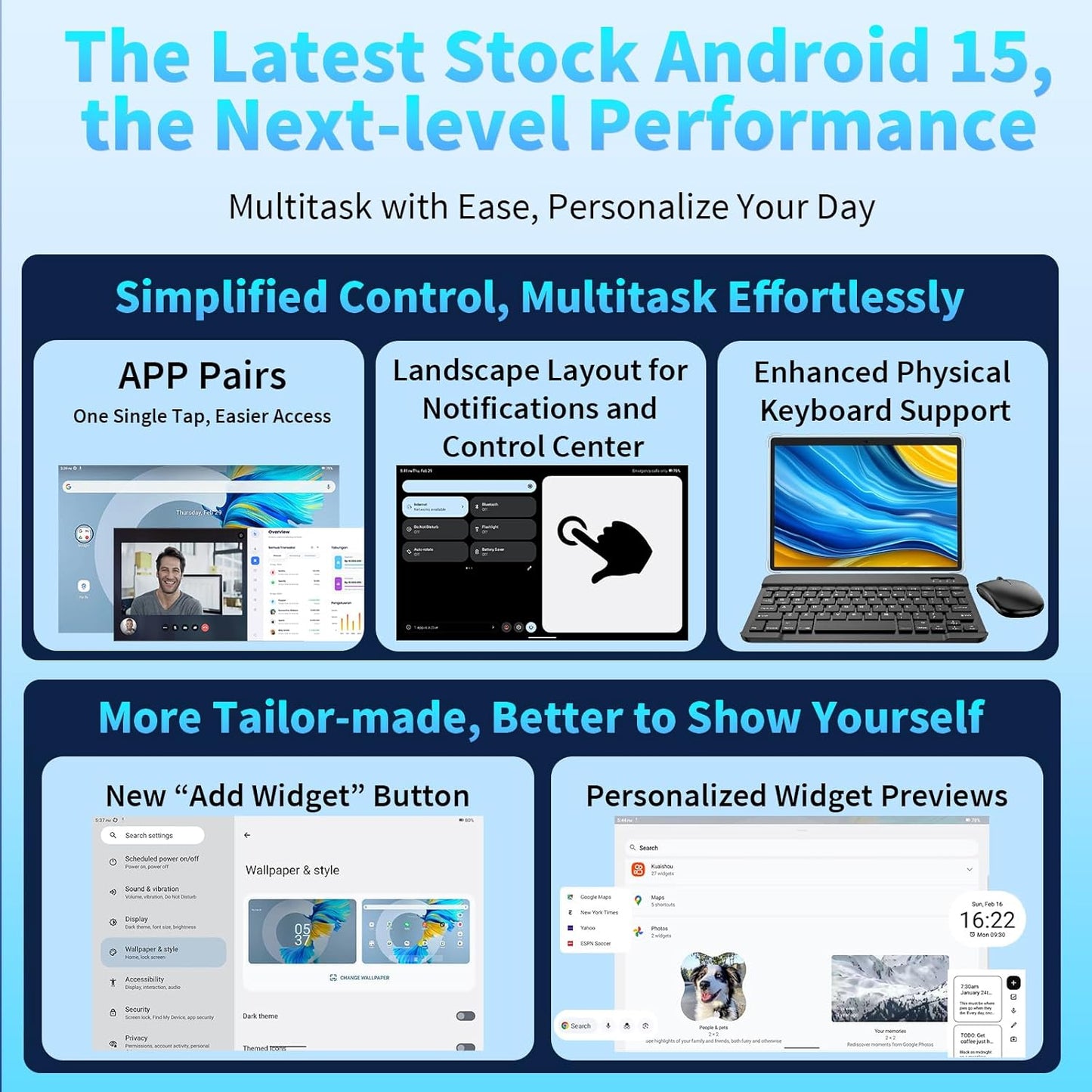 Android 15 Tablet 10 Inch, 26GB RAM+256GB ROM/2TB Expandable Tablet, 2 in 1 Tablets with Keyboard Case Mouse Stylus, 2.0GHz Octa-core CPU, IPS HD Screen, 5G WiFi BT 5.0, 8000mAh Battery (Silver)