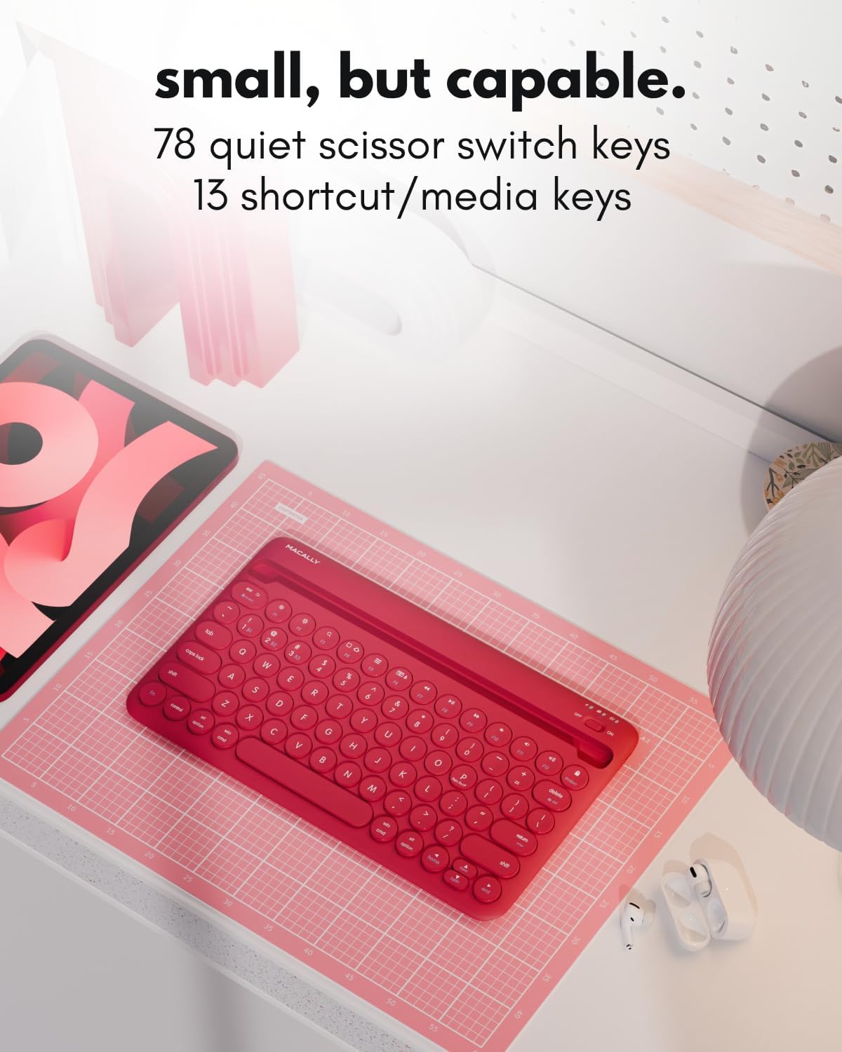 Macally Bluetooth Tablet Keyboard - Multi Device Wireless Keyboard for Phone, iPad mini/Pro, Android - Rechargeable with Built in Stand and Quiet Keys