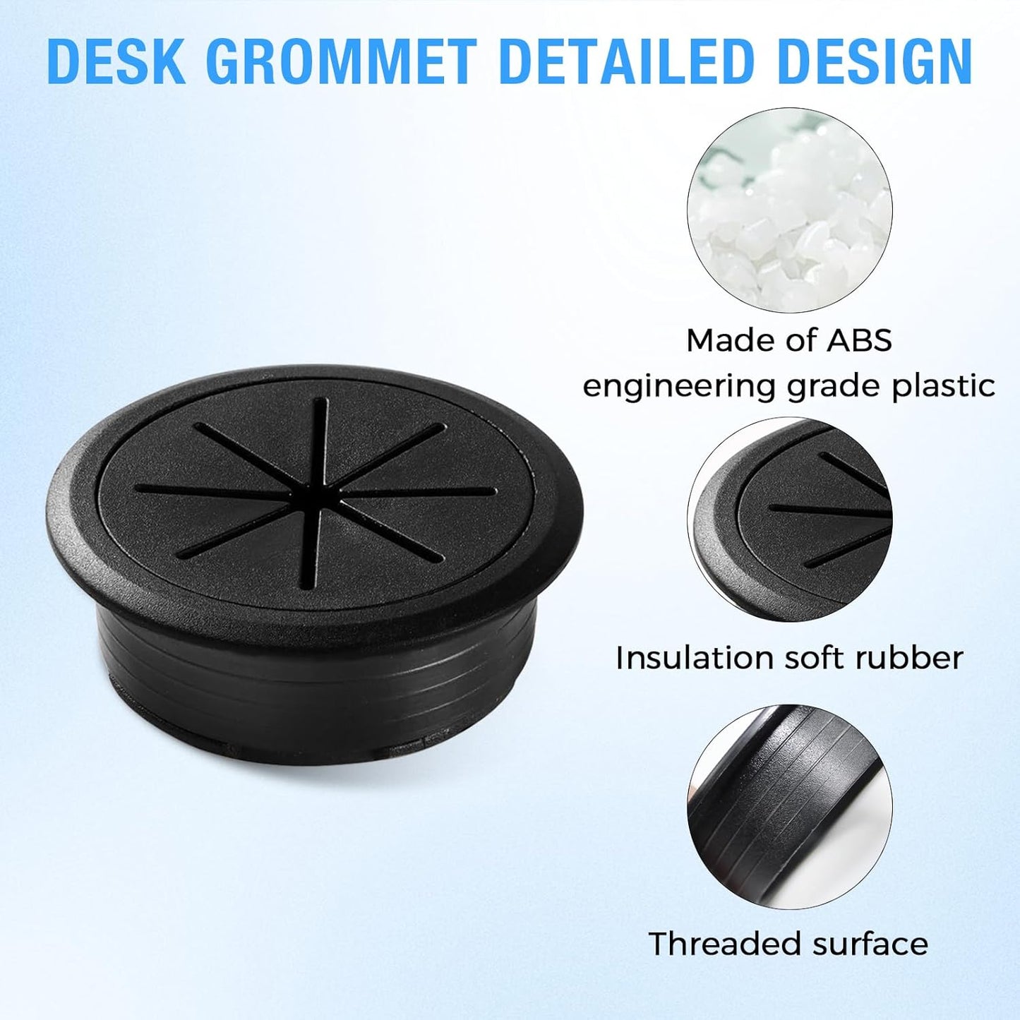 Desk Grommet 2-3/8" (60 mm), Desk Hole Cover for Cables Coffee, Cable Grommet ABS Plastic, Desk Hole Grommet for Office and Home Table Cable, Detachable & Flexible Cable Cord Organizer-2 Pcs