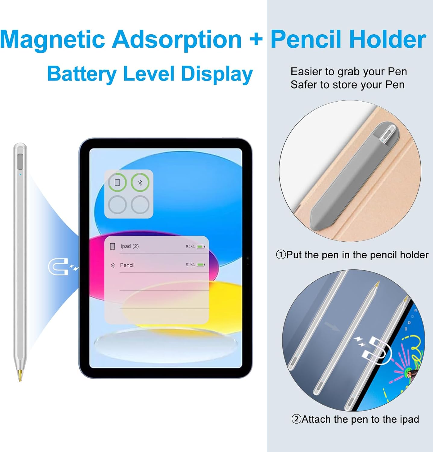 Stylus Pen for iPad 2018-2025 with Palm Rejection, Apple Pencil for Pad11th/10th/9th/8th/7th/6th Gen, iPad Pro 11/12.9 inch, New iPad Air 2025 11&13-inch(M3/2) /5th/4th/3th Gen, iPad mini 6th/5th