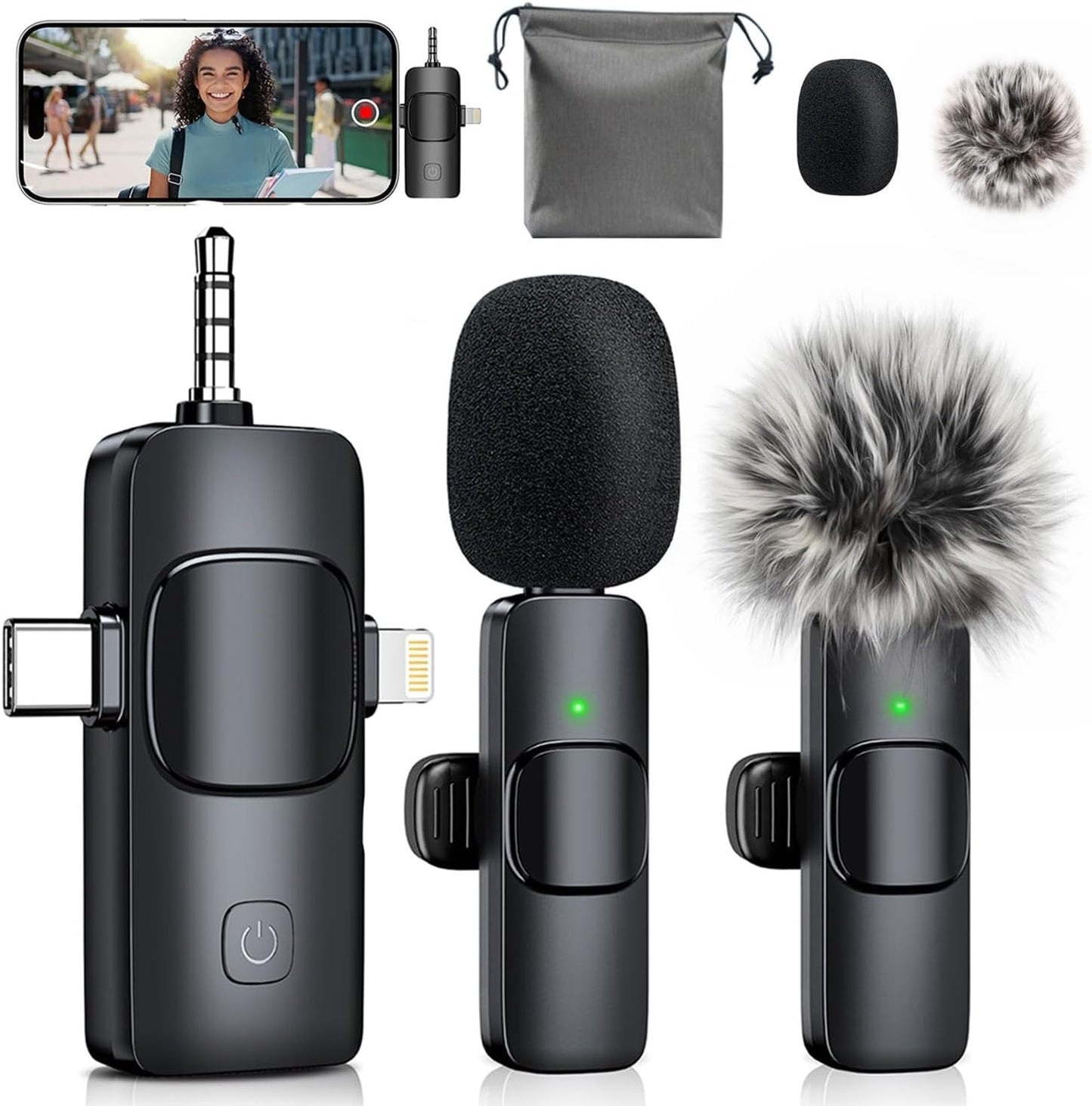 3-in-1 Mini Microphone for iPhone: Wireless Lavalier Microphones for iOS/Android/Camera - Noise Reduction Lapel Mic forLive Stream - HiDefSound for Video Mavericks