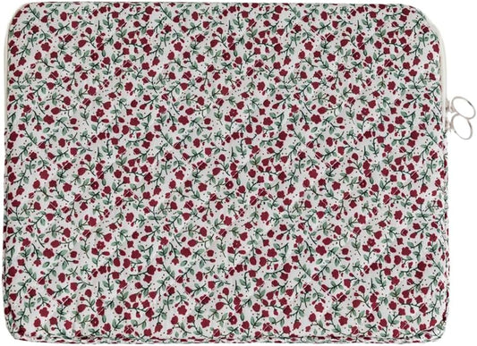Puffy Laptop Sleeve 13-15.6 Inch Cute Quilted Laptop Protective Case Padded Floral Computer Sleeve for MacBook (B-red, 11 Inch)