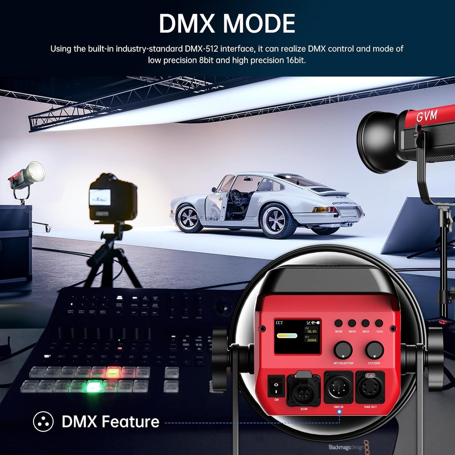 GVM Great Video Maker 200W Video Light Kit, LED Video Light Studio, Bluetooth Mesh Network/DMX Control, 45400lux/1m Continuous Lighting, 12 Lighting Effects, 2700K-6800K