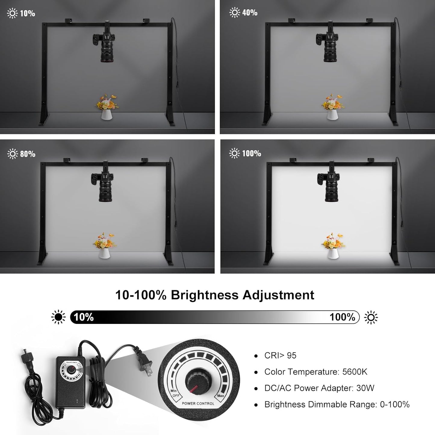 Overhead Camera Desk Mount Rig with 5600K Continuous LED Lighting - Top-Down Shooting Stand for Product Photography, Live Streaming - Universal Fit for DSLR, Mirrorless Cameras & Smartphones