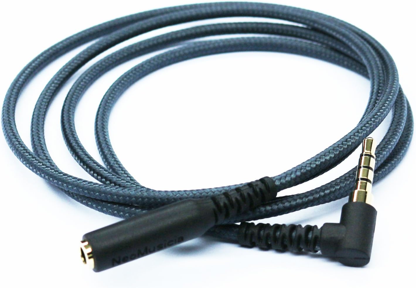 150cm(4.5ft) Right Angle 4 Pole 3.5mm 1/8 inch Male to 4 Pole 3.5mm 1/8 inch Female Stereo Audio Headphone Earphone Extension Cable Adapter Cord Tangle-Free Braided Wire