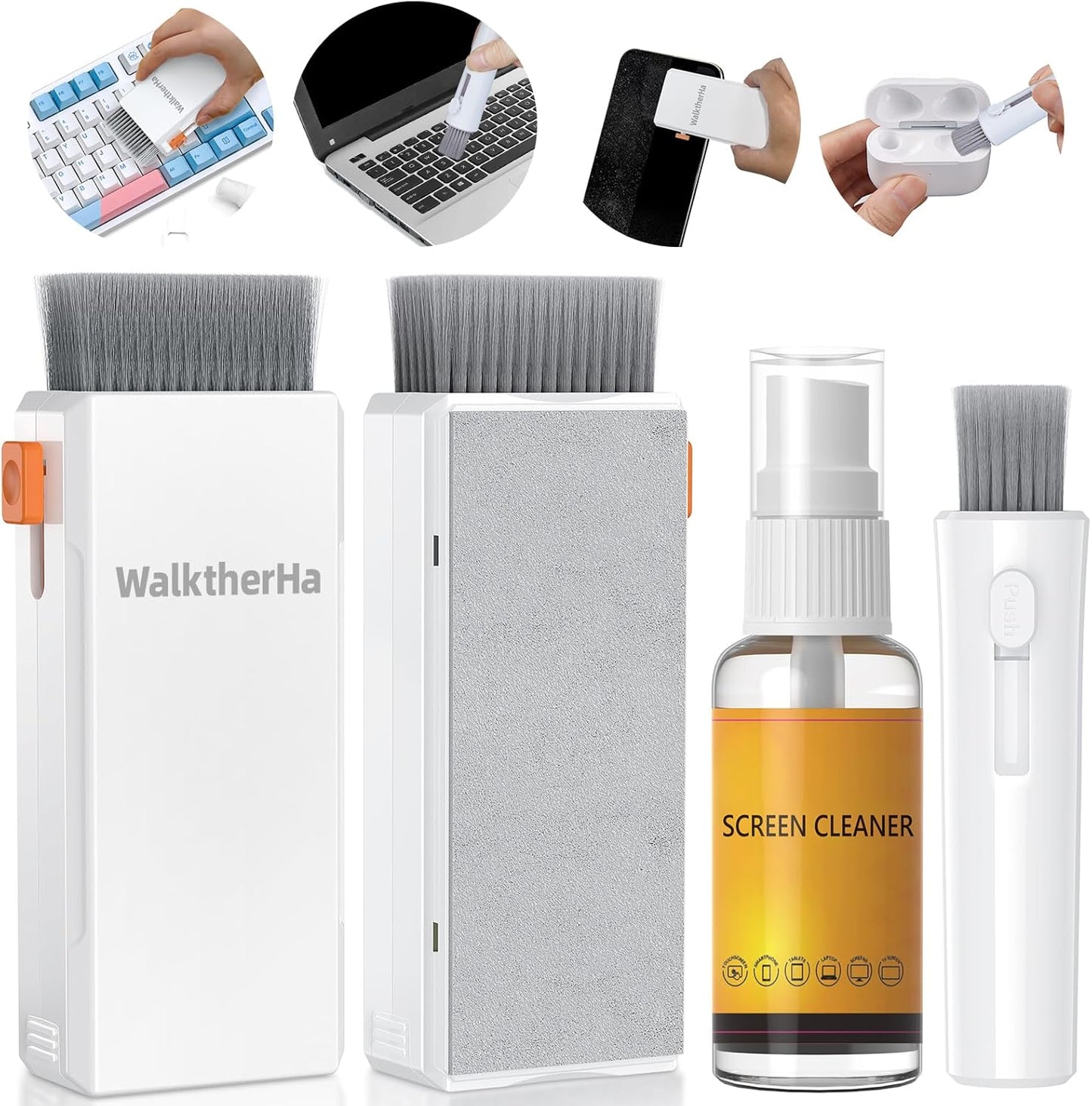 Keyboard Cleaner Laptop Cleaning Kit, All in One Keyboard Cleaning Kit with Car Screen Cleaner Spray, Retractable Detailing Brush for Phone iPhone Computer PC MacBook Airpod Camera Lens Elecitroncs