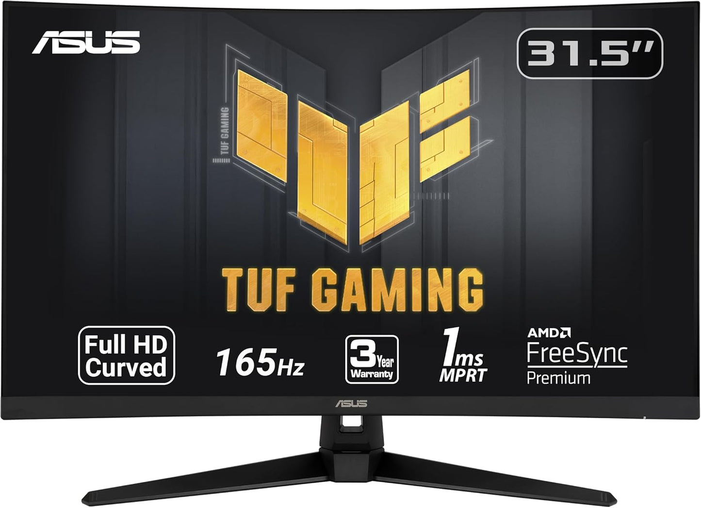 ASUS TUF Gaming VG328H1B 32” Curved Monitor, 1080P Full HD, 165Hz (Supports 144Hz), Extreme Low Motion Blur, Adaptive-sync, FreeSync Premium, 1ms, Eye Care, HDMI D-Sub