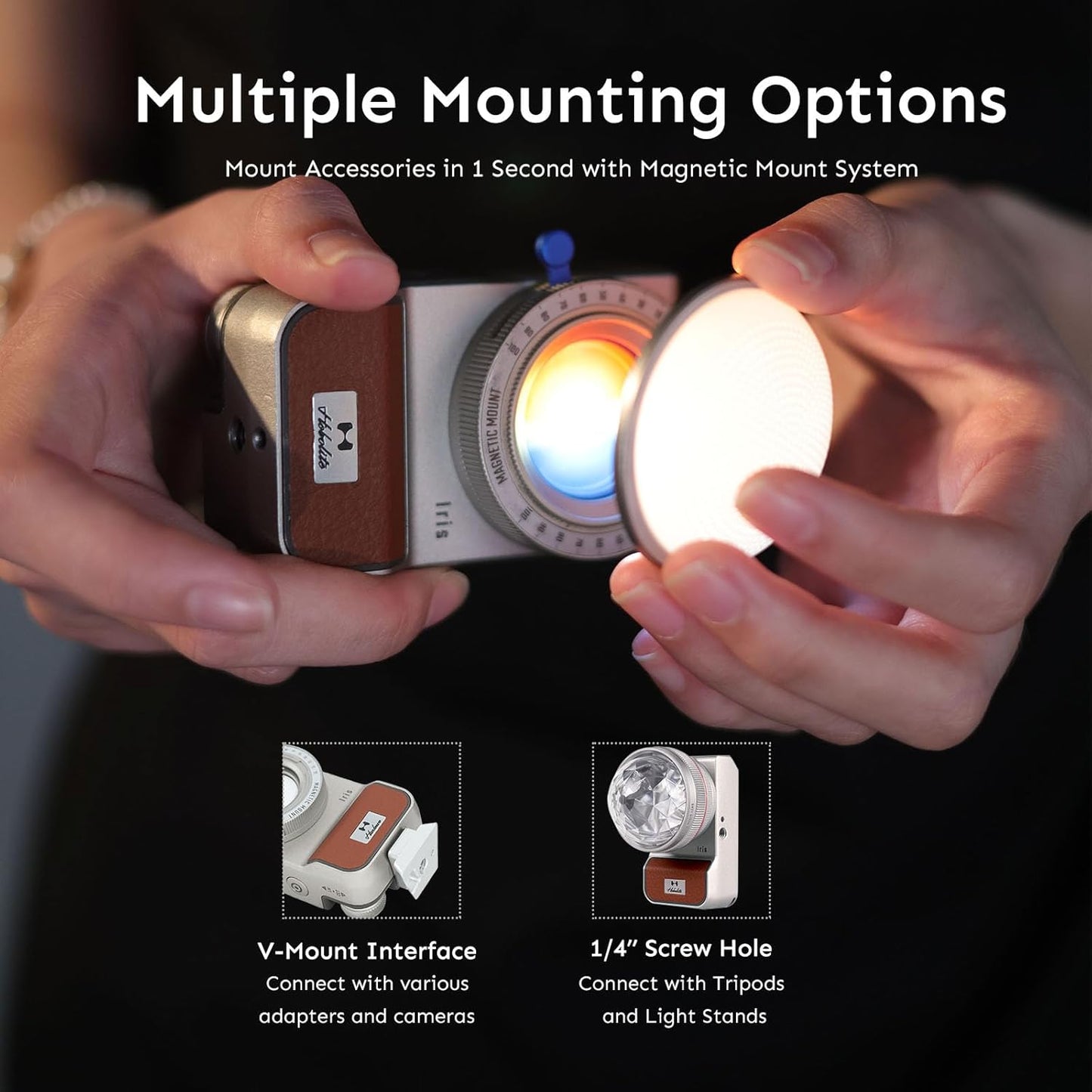 Harlowe Iris Content Creator Lighting Kit Portable 5W Bi-Color Camera Light 2700K-6500K Dimmable CRI/TLCI 96+, IP54, App Control LED Light for Photography and Video Recording, Standard Kit