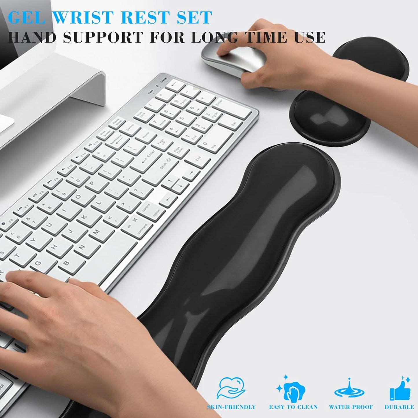 Gel Wrist Rest for Keyboard and Mouse, Wrist Rest for Keyboard, Mouse Wrist Support, Pain Relief, Cool Touch, Non-Skid, Keyboard Wrist pad