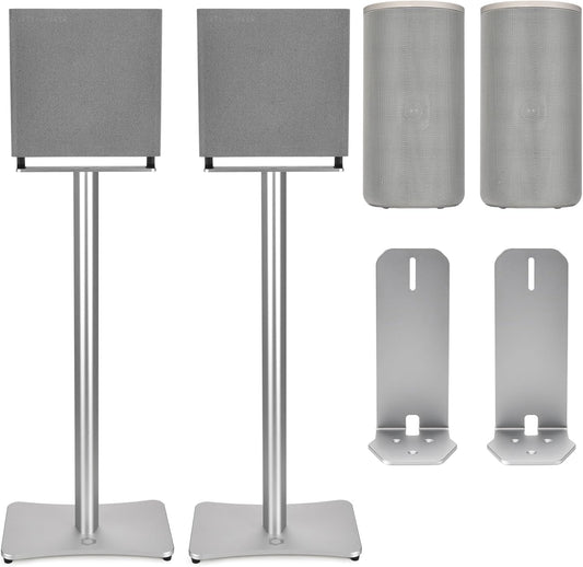 Luxury Floor Stand for Sony HT-A9M2 HT-A9 SA-RRS5 - Aerospace Aluminum Speaker Stand with Adapter Kits, Hi-End Home Theater Accessory, Silver Finish