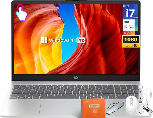 HP 15.6 Touchscreen Laptop Computer for Business, Intel 13th Gen i7-1355U(Up to 5.0 GHz), 15.6" FHD Touch Screen, 16 GB RAM, 1 TB SSD, Iris Xe GPU, Wi-Fi 6, HD Webcam, Windows 11 Pro, w/Accessories