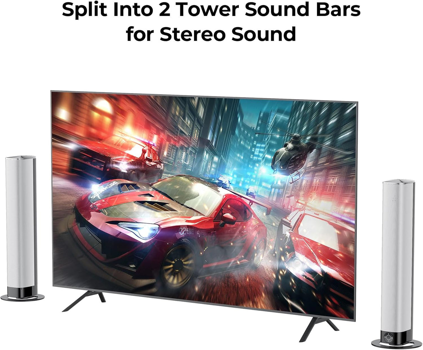 Sound Bar for Smart TV, 80W Soundbar with Bluetooth/ARC/Opt/AUX Connect, Auto Volume Boost, 3 Equalizer Modes, 2 in 1 Detachable Soundbar for TV/PC/Gaming/Projectors