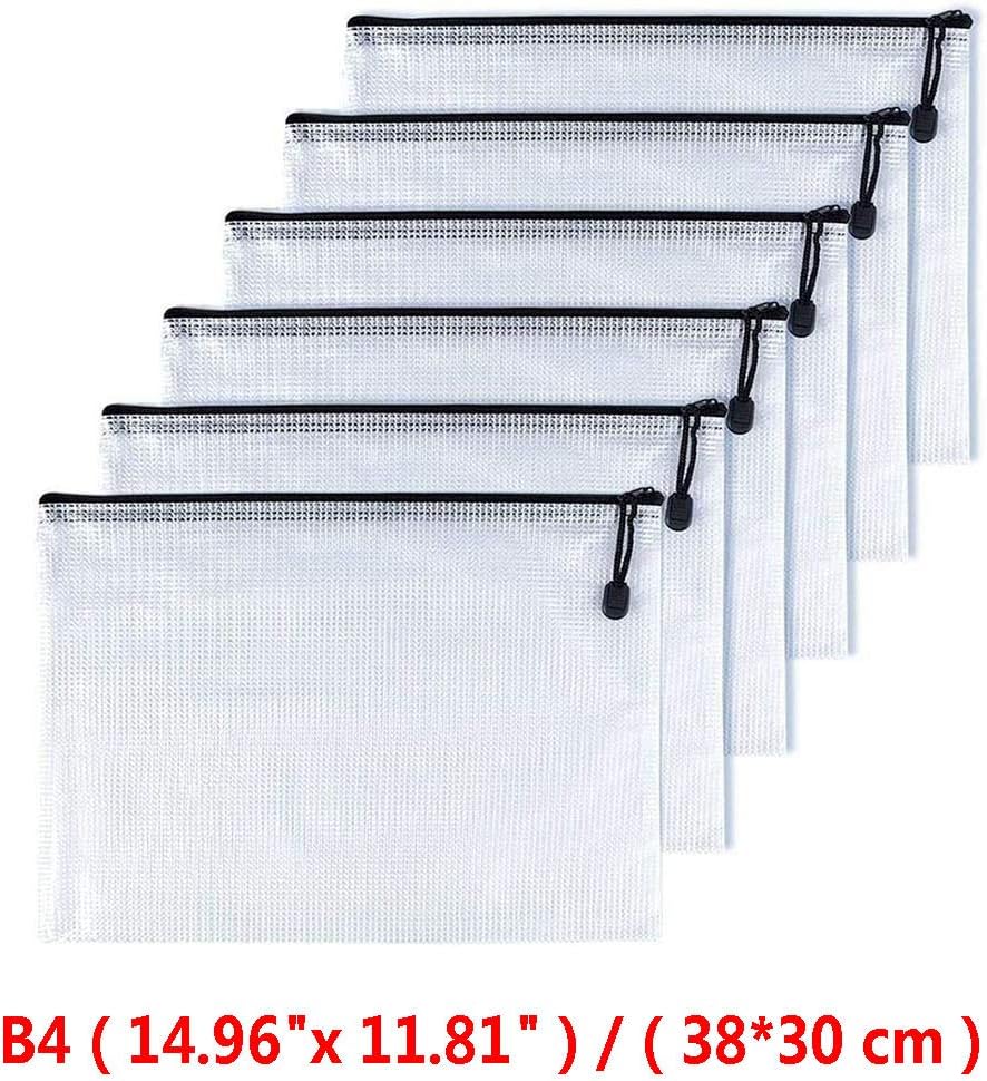 Oaimyy-B4(11.5"x 15",12 Pcs),Plastic Mesh Zipper Pouch Document Folders Bag & Zipper-Waterproof Zip File Folders for School Office Supplies, Travel,Puzzles Games Organizing Storage-Black