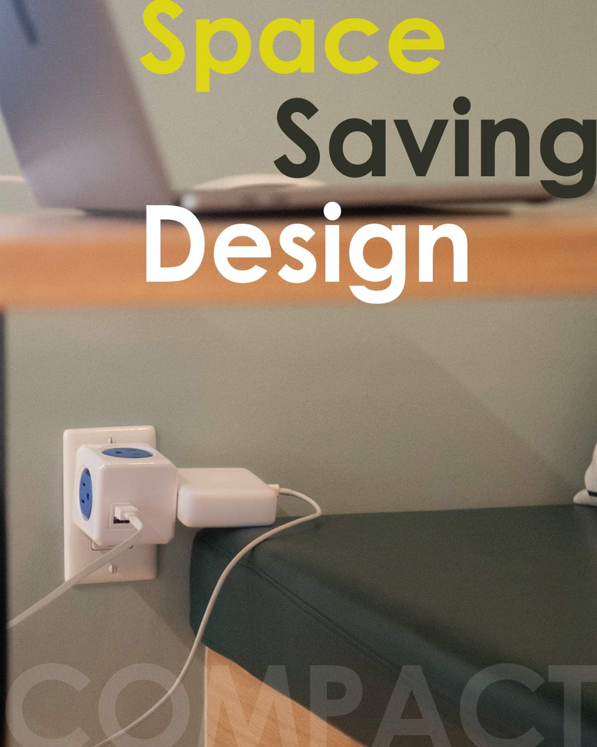 Allocacoc PowerCube Original USB; 4 Outlets Surge Protector 2 USBs Cubic Multi Socket Extender Power Tab Space Saving Compact No Blockage Dorm Home Office125V 15A 1875W Max Grey