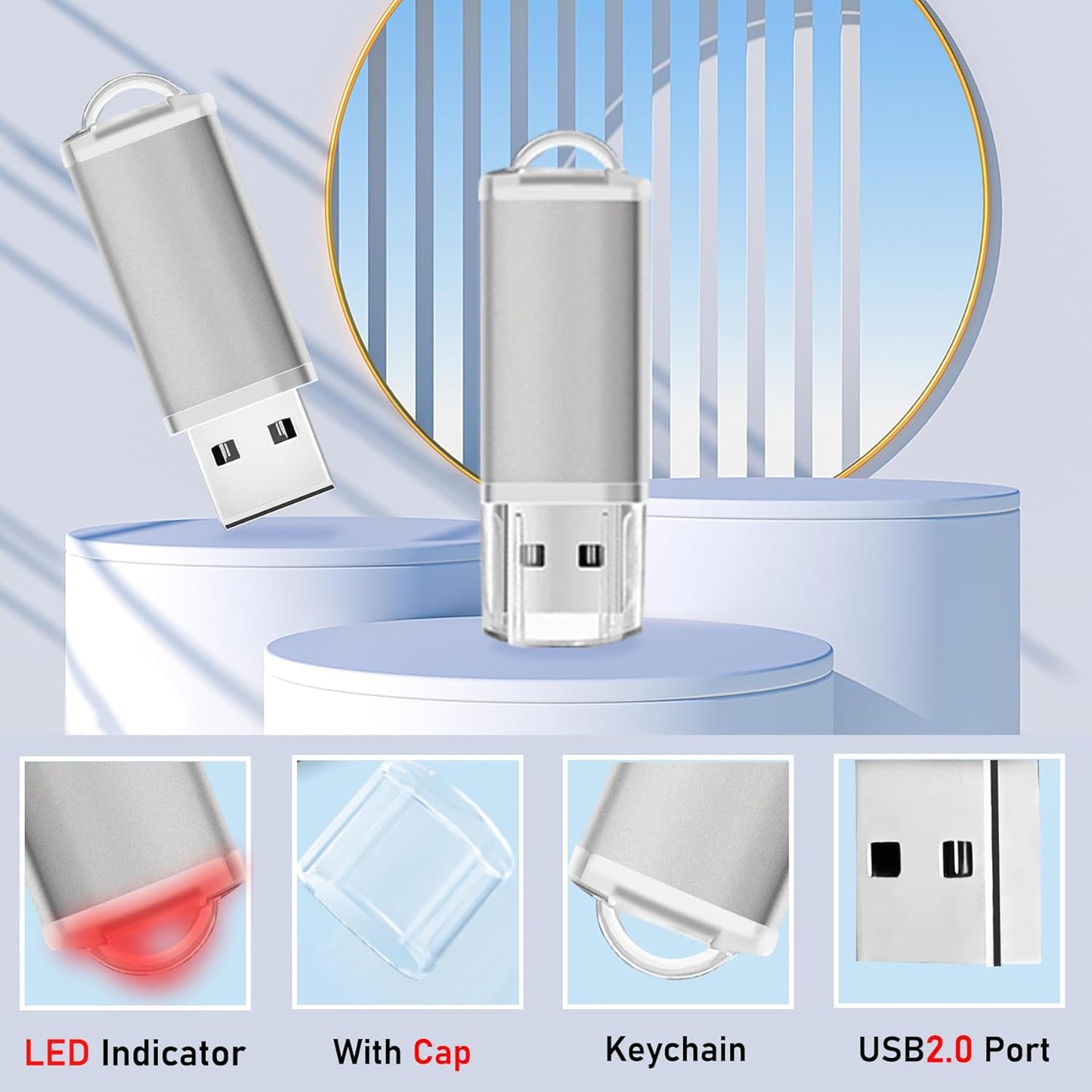 USB Thumb Drive 8GB Flash Drives 20 Pack, Nicepicten Memorias USB 2.0 Memory Stick FAT32 Flash Zip Drive 8 GB Jump Drives Multipack Pendrive with Landards and Lables (Sliver 8GB, 20 Pieces)