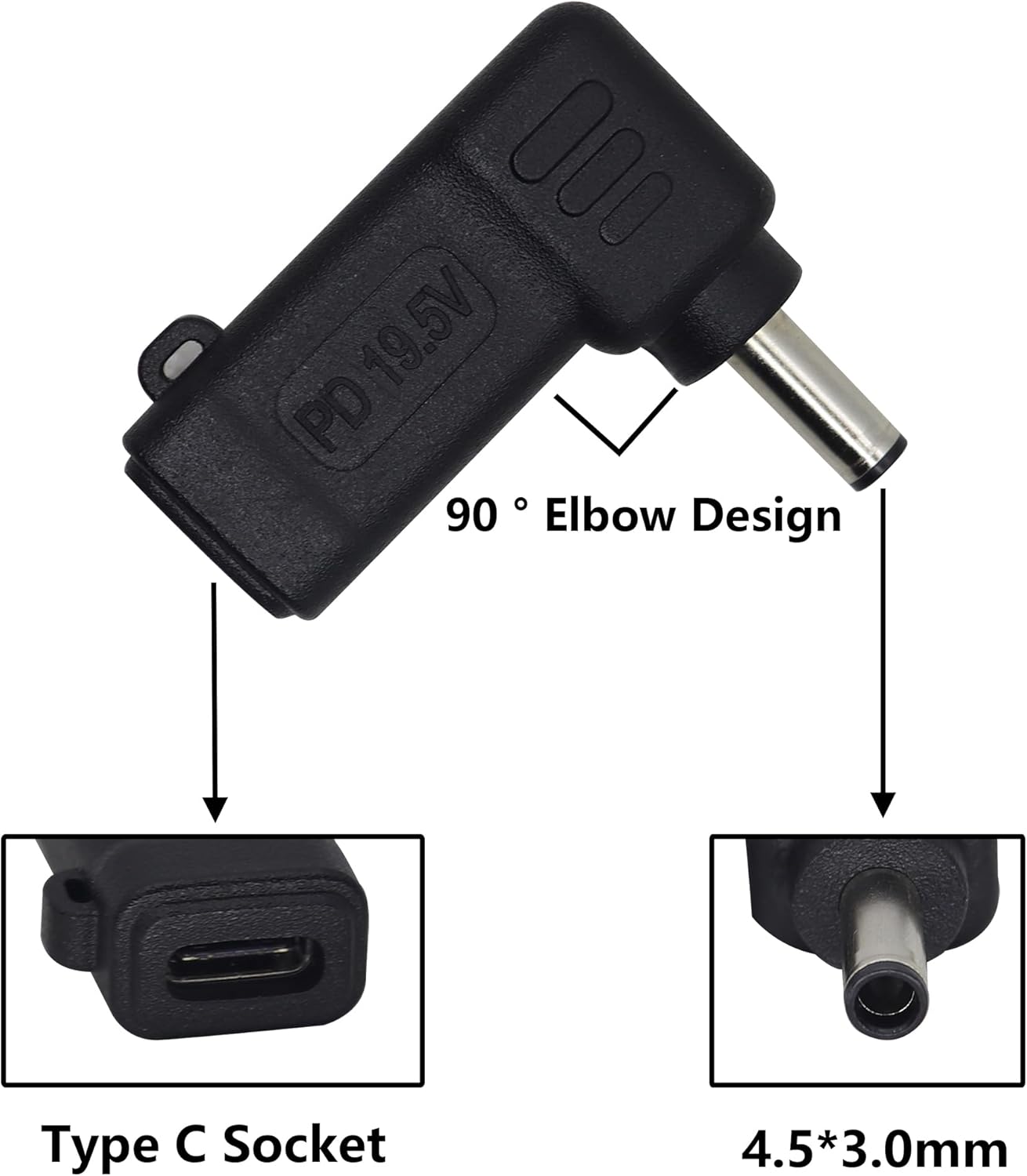 90W PD Power Charger Connector Adapter USB C to 4.5mm Laptop Charging Adapter Type C Female to DC 4.5 x 3.0mm Male Plug PD Power Charger Connector for H-P/De-ll[DP-4530]
