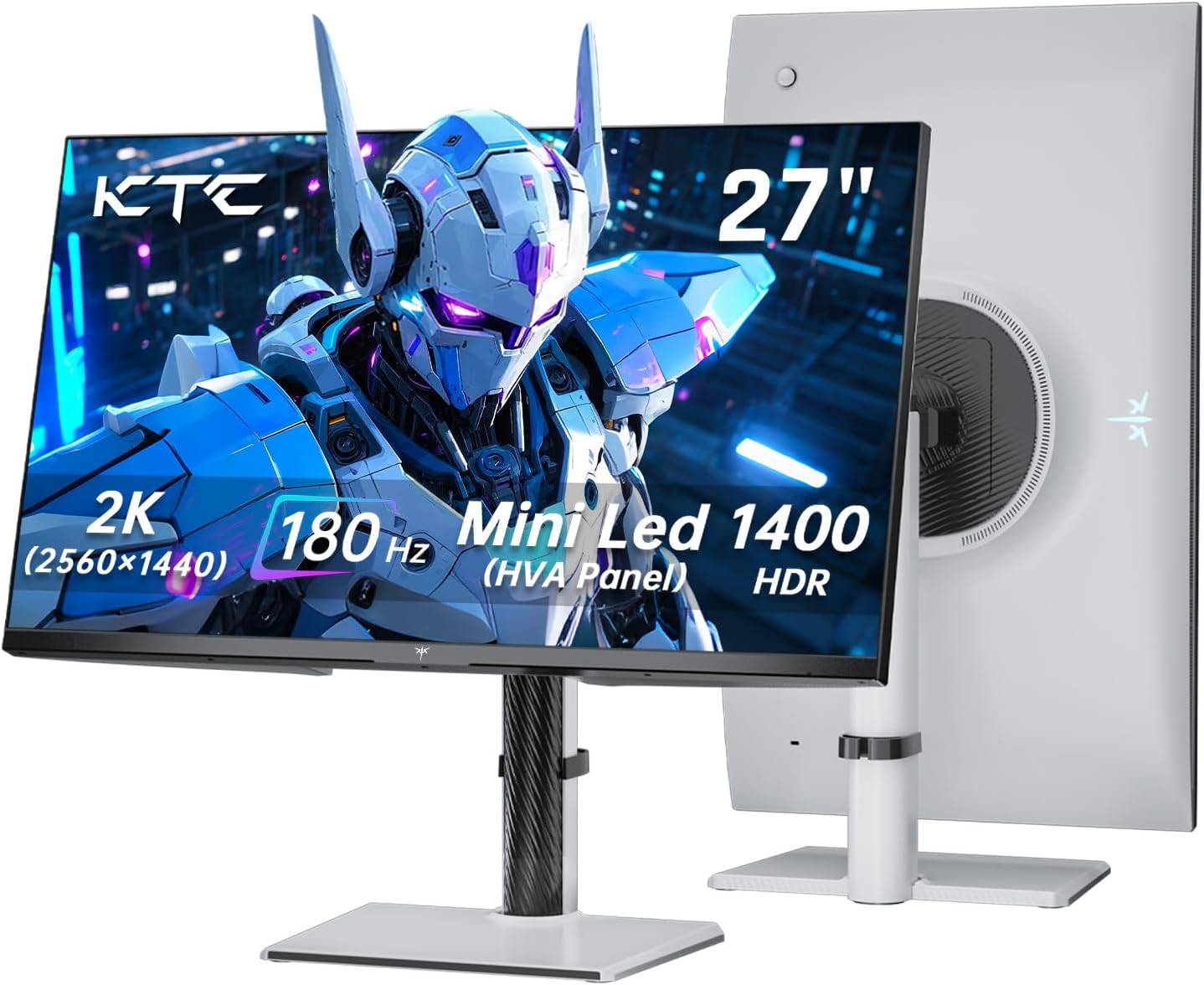 KTC 27 Inch Mini LED Gaming Monitor - 1440P Monitor 2K, HDR1400, 180Hz, Adaptive Sync, 148% sRGB, HDMI 2.0 x 2, DisplayPort 1.4 x 1, Monitors Gamer with Height Angles Adjustable