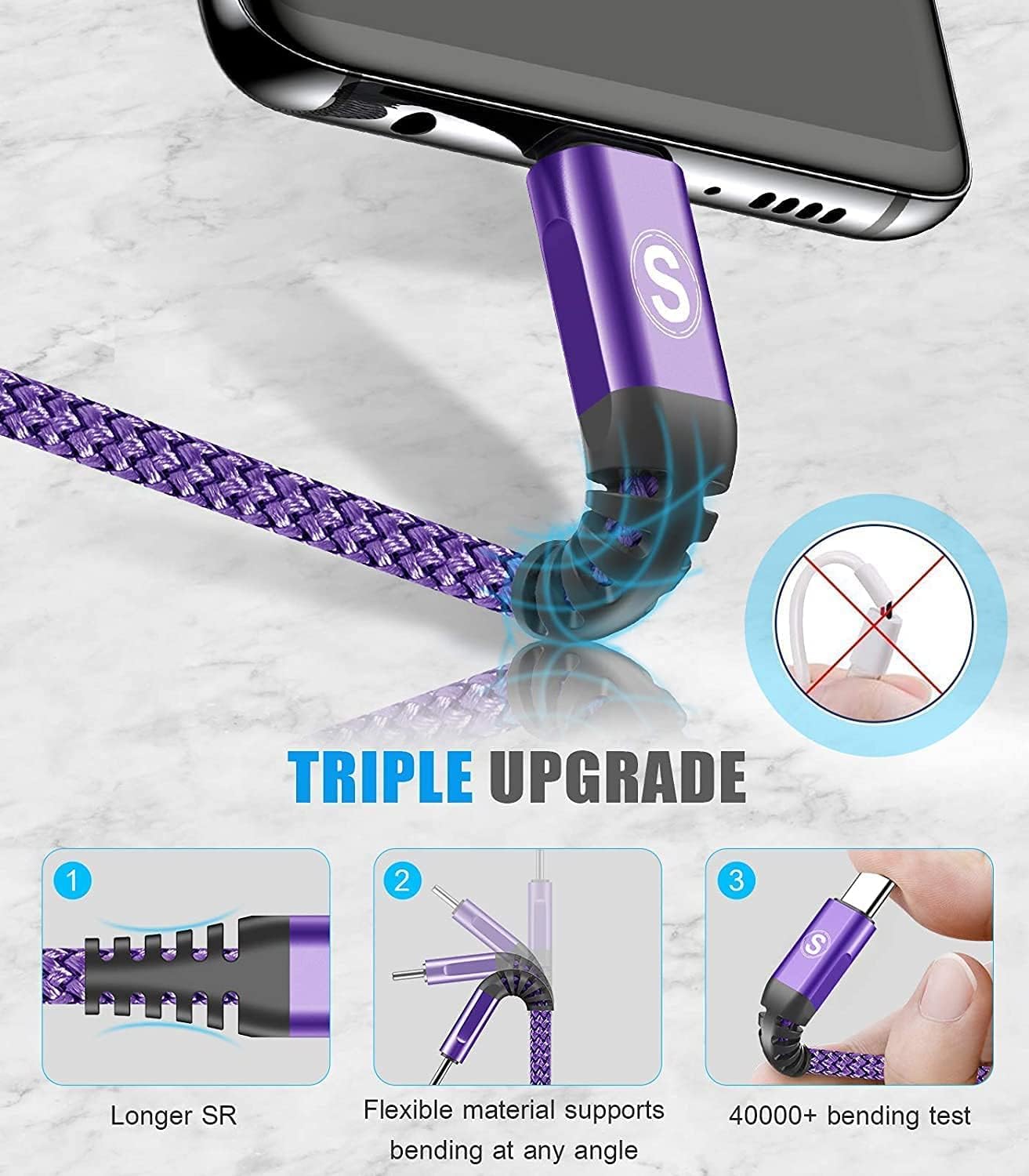 sweguard USB Type C Charger Cable [3-Pack,10ft+6.6ft+3.3ft] iPhone 16 Charger Nylon Braided Cord for iPhone 16 15 Pro Max Plus Samsung Galaxy S24 S23 S22 S21 S20 S10 Note 20 10 A54 Pixel LG Moto PS5