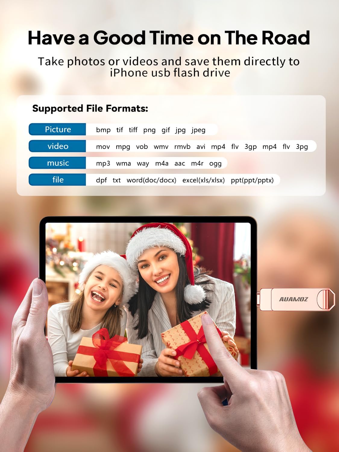 256GB Flash Drive Intended for iPhone, Memory Stick Storage Files Photos Videos Backup, Compatible with iPhone iPad Android PC, Plug and Play, No Application Required (Rose Gold)