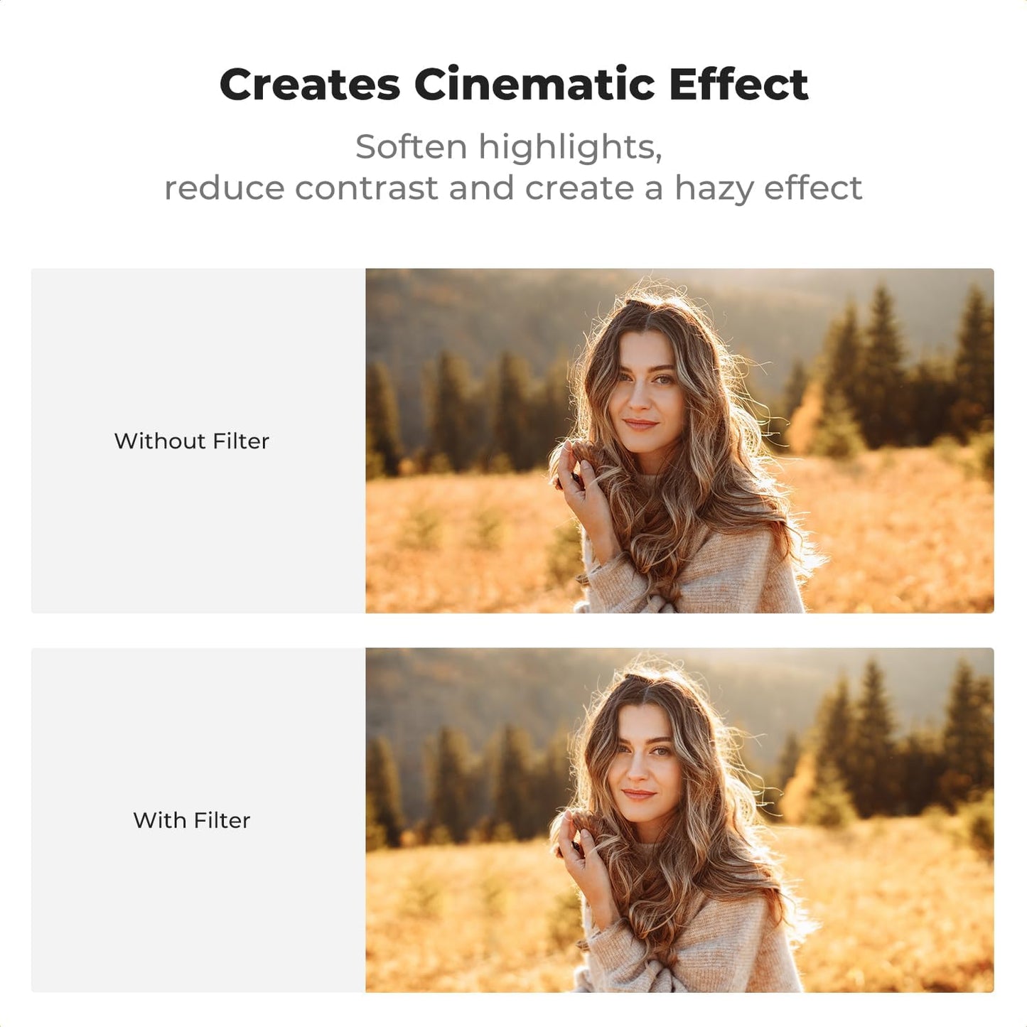 K&F Concept 67mm Clip-on Black Diffusion 1/8 Phone Camera Lens Filter Kit, Mist Cinematic Effect Filter Compatible with iPhone 16 15 14 13 12 11, for Video/Vlog/Portrait Photography