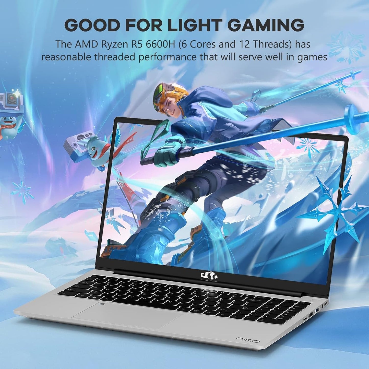 NIMO 15.6" IPS FHD-Gaming-Laptop, AMD Ryzen 5 6600H 6-Cores 660M GPU 32GB DDR5 RAM 2TB SSD(Beat i7-1165G7, Up to 4.5GHz) Computer with 100W GaN Type C Fingerprint Backlit Keyboard Win 11