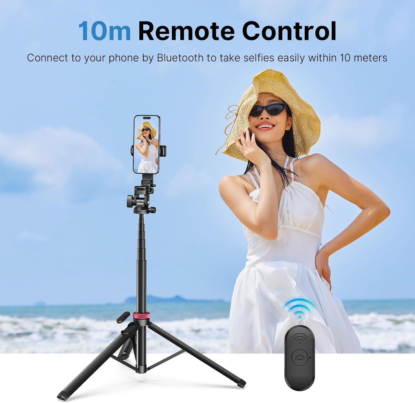 ULANZI MT-78 Extendable Phone Tripod, Metal 72.83" Selfie Stick Camera Tripod Stand with 2 in 1 Phone Clip, 360° Ball Head Camera Tripod with Cold Shoe for iPhone Sony Canon, Lightweight for Travel