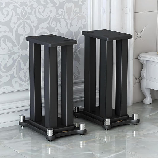 A Pair of Speaker Stands, Bookshelf Speaker Stand Steel Frame Support for Speakers up to 40 kg, Vibration-Absorbing MDF Design, Universal Speaker Stand Improves Sound Quality (60cm/23.6in)